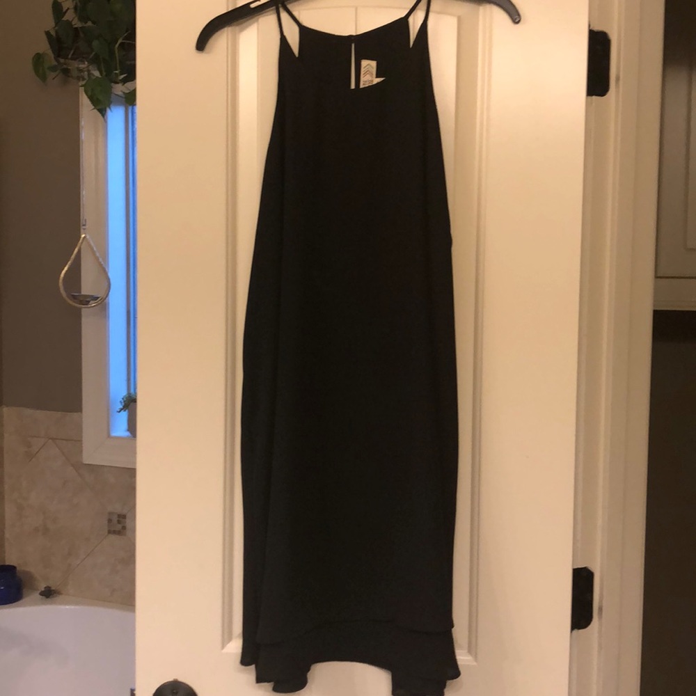 Pink rose black dress